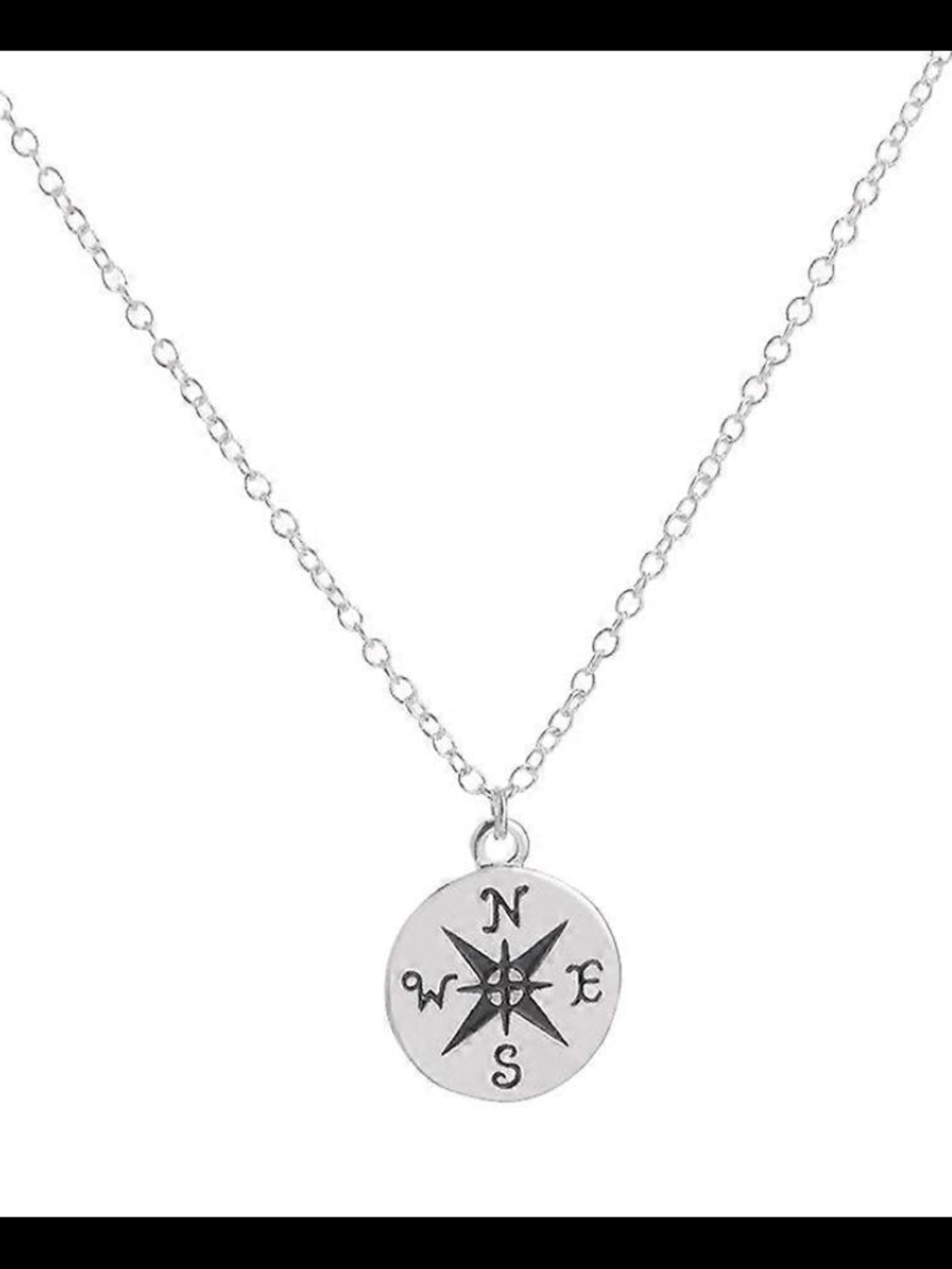 Sterling Silver Compass Pendant Necklace - Silver